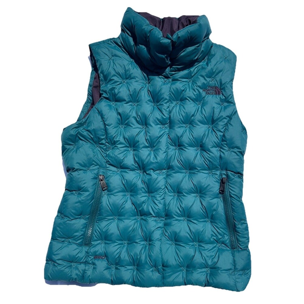 The North Face Women’s Small Quilted Teal 550 Down Fill Puffer Vest Pockets